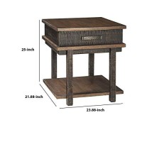 Benjara Textured Two Tone Wooden End Table With 1 Drawer, Brown