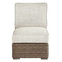 Benjara Bm213380 Handwoven Wicker Frame Fabric Upholstered Armless Chair, Beige And Brown