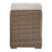 Benjara Bm213380 Handwoven Wicker Frame Fabric Upholstered Armless Chair, Beige And Brown