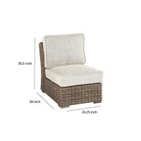 Benjara Bm213380 Handwoven Wicker Frame Fabric Upholstered Armless Chair, Beige And Brown