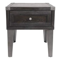 Benjara Rectangular Wooden End Table With 1 Drawer And Corner Metal Brackets, Gray