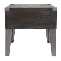 Benjara Rectangular Wooden End Table With 1 Drawer And Corner Metal Brackets, Gray