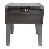 Benjara Rectangular Wooden End Table With 1 Drawer And Corner Metal Brackets, Gray