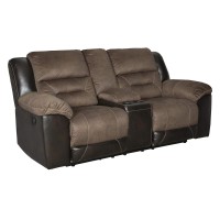 Benjara Leatherette Upholstered Recliner Loveseat With Cup Holders, Brown