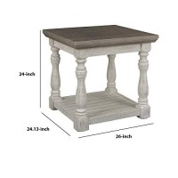 Benjara Plank Style End Table With Turned Legs And Open Shelf, Gray And White