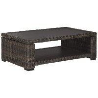 Benjara Bm213312 Wicker Woven Aluminum Frame Cocktail Table With Open Shelf, Brown And Black