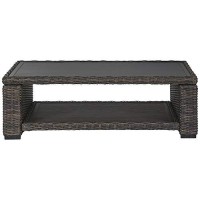 Benjara Bm213312 Wicker Woven Aluminum Frame Cocktail Table With Open Shelf, Brown And Black