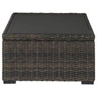 Benjara Bm213312 Wicker Woven Aluminum Frame Cocktail Table With Open Shelf, Brown And Black