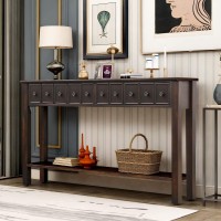 Teeker Rustic Entryway Console Table, 60 Long Sofa Table With Two Different Size Drawers And Bottom Shelf For Storage