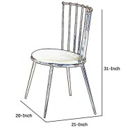 Benjara Contemporary Dining Chair With Slated Metal Backrest, Set Of 2, Blue And Gold
