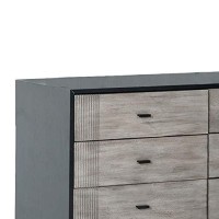 Benjara Wooden Dresser With 6 Drawers And Metal Bar Handles, Gray And Black