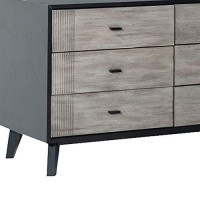 Benjara Wooden Dresser With 6 Drawers And Metal Bar Handles, Gray And Black