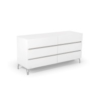 Benjara Wooden Frame Dresser With 6 Drawers And Metal Legs, White
