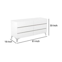 Benjara Wooden Frame Dresser With 6 Drawers And Metal Legs, White