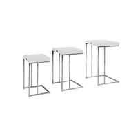 Benjara Textured Wooden Top End Table With Metal Base, Set Of 3, White And Silver