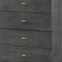 Benjara 5 Drawer Wooden Chest With Metal Hairpin Legs, Gray And Gold
