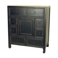 Benjara Wooden Chest With 8 Spacious Drawers And 1 Cabinet, Black