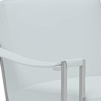 Benjara Padded Backrest Lounge Chair With Leatherette Strap Arms, White, Silver