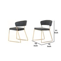 Benjara Fabric Upholstered Dining Chair With Sled Base, Set Of 2, Gray, Gold