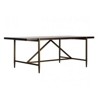 Benjara Rectangular Top Wooden Dining Table With Tapered Metal Legs, Brown