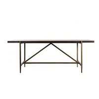 Benjara Rectangular Top Wooden Dining Table With Tapered Metal Legs, Brown