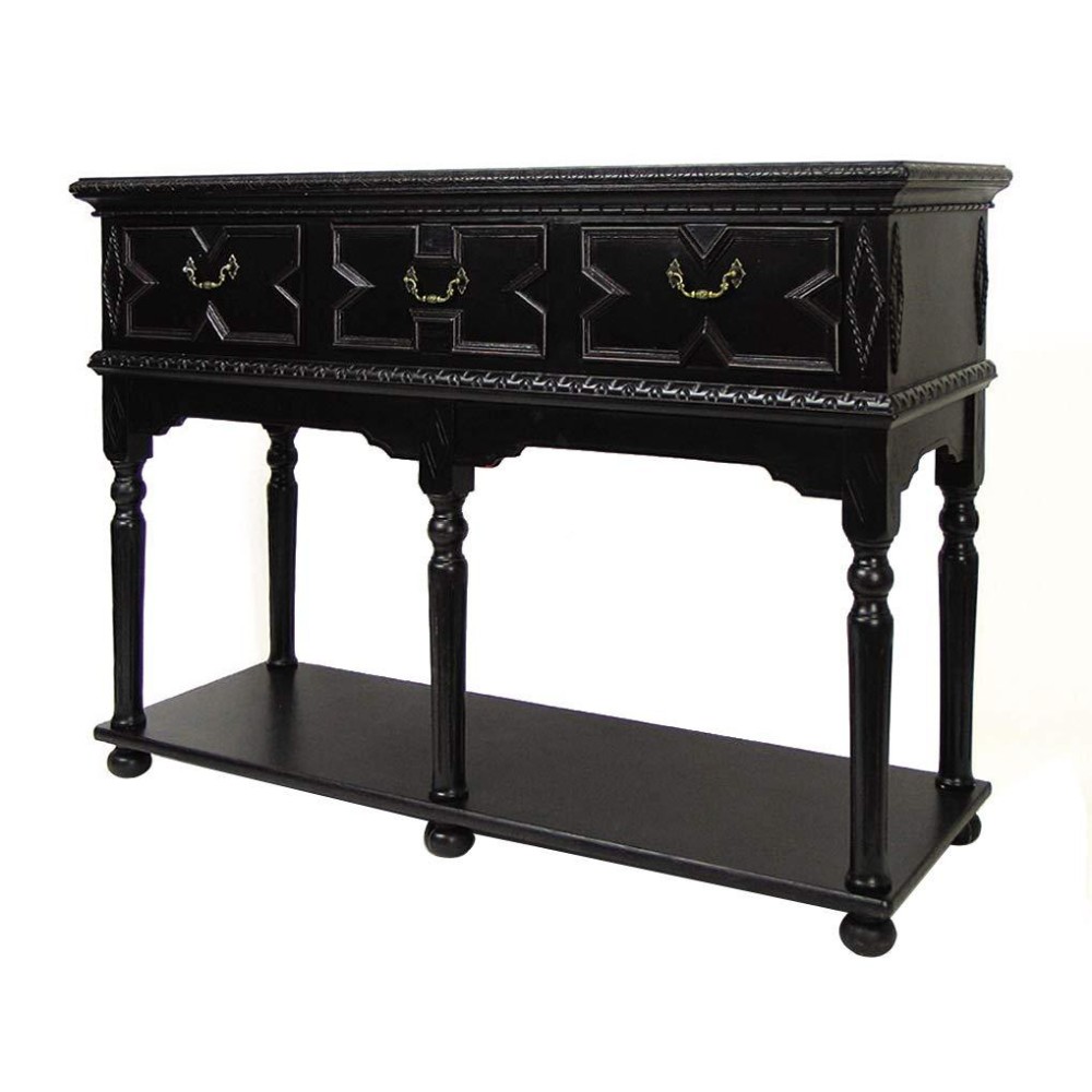 Benjara 3 Drawer Console Table With X Shaped Design And Bun Feet, Black