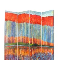 Benjara Wooden 4 Panel Room Divider With Forest Theme, Multicolor