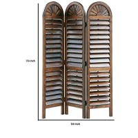 Benjara Wooden 3 Panel Room Divider With Slatted Shutter Design, Brown