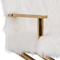 Benjara Faux Fur Steel Lounge Chair With Removable Cushion, White, Gold