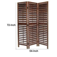 Benjara Wooden 3 Panel Room Divider With Slatted Design, Brown