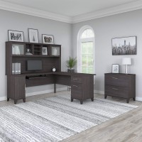 Bush Furniture Somerset 72W L Shaped Desk With Hutch And Lateral File Cabinet
