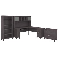 Bush Furniture Somerset 72W L Shaped Desk With Hutch, Lateral File Cabinet And Bookcase