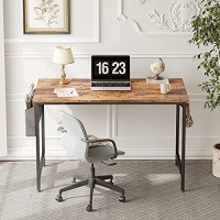 Cubicubi Study Computer Desk 32 Home Office Writing Small Desk, Modern Simple Style Pc Table, Black Metal Frame, Rustic Brown