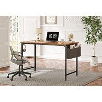 Cubicubi Study Computer Desk 32 Home Office Writing Small Desk, Modern Simple Style Pc Table, Black Metal Frame, Rustic Brown