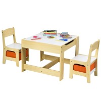 Costzon Kids Table And Chair Set, 3 In 1 Wooden Activity Table With Storage Drawer, Detachable Tabletop For Children Drawing Reading Art Craft, Playroom, Nursery, Toddler Table And Chair Set, Natural