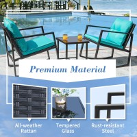Flamaker 3 Pieces Patio Furniture Set Rocking Wicker Bistro Sets Modern Outdoor Rocking Chair Furniture Sets Clearance Cushioned Pe Rattan Chairs Conversation Sets With Coffee Table (Blue)