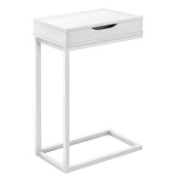 Monarch Specialties Side End Accent Table With Drawer And Metal Legs For Sofa Or Sidebed C-Shaped, 24 H, White