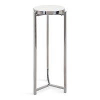 Kate And Laurel Aguilar Glam Drink Table, 8 X 8 X 23, Silver And White, Transitional Tea Table And Plant Stand With Marble Tabletop