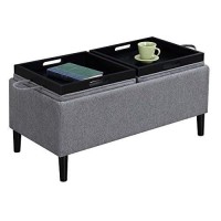 Convenience Concepts Designs4Comfort Magnolia Storage Ottoman With Reversible Trays, Soft Gray Fabric