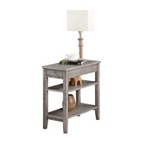 Convenience Concepts American Heritage 1 Drawer Chairside End Table With Shelves, Wirebrush Light Gray