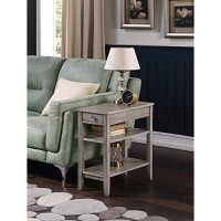 Convenience Concepts American Heritage 1 Drawer Chairside End Table With Shelves, Wirebrush Light Gray