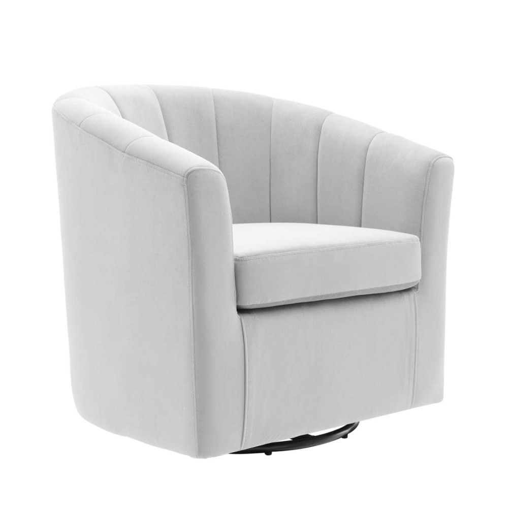 Modway Prospect Channel Tufted Performance Velvet Swivel Armchair In Light Gray