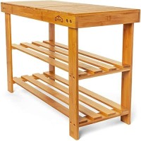 Homemaid Living Bamboo 3 Tier Shoe Rack Bench, Premium Shoe Organizer Or Entryway Bench, Perfect For Shoe Cubby, Entry Bench, Bathroom Bench, Entryway Organizer, Hallway Or Living Room(Natural Bamboo)