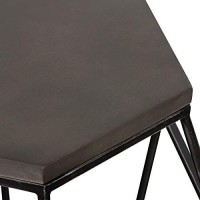 Benjara Hexagonal Concrete End Table With Metal Base, Gray And Black