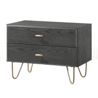 Benjara 2 Drawer Wooden Nightstand With Hairpin Metal Legs, Gray And Gold