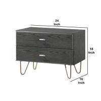 Benjara 2 Drawer Wooden Nightstand With Hairpin Metal Legs, Gray And Gold