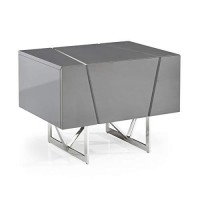 Benjara 1 Drawer Contemporary Nightstand With Stainless Steel Legs, Gray And Silver