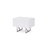 Benjara 1 Drawer Contemporary Nightstand With Stainless Steel Legs, White And Silver