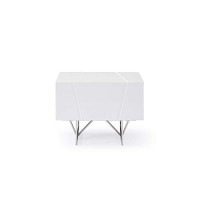 Benjara 1 Drawer Contemporary Nightstand With Stainless Steel Legs, White And Silver