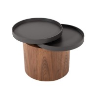 Benjara Cylindrical Wooden End Table With Swivel Tray Top, Brown And Black